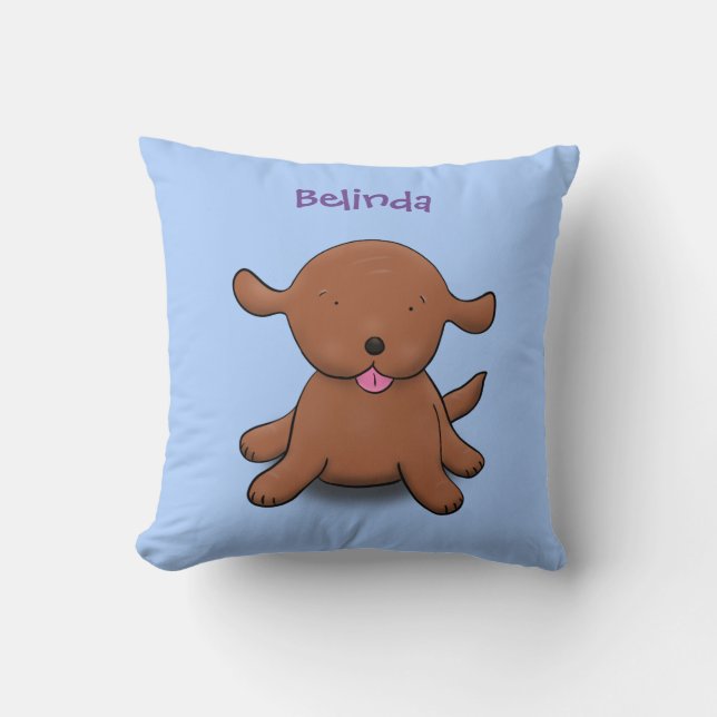 Cute happy puppy dog blue cartoon illustration cushion (Front)