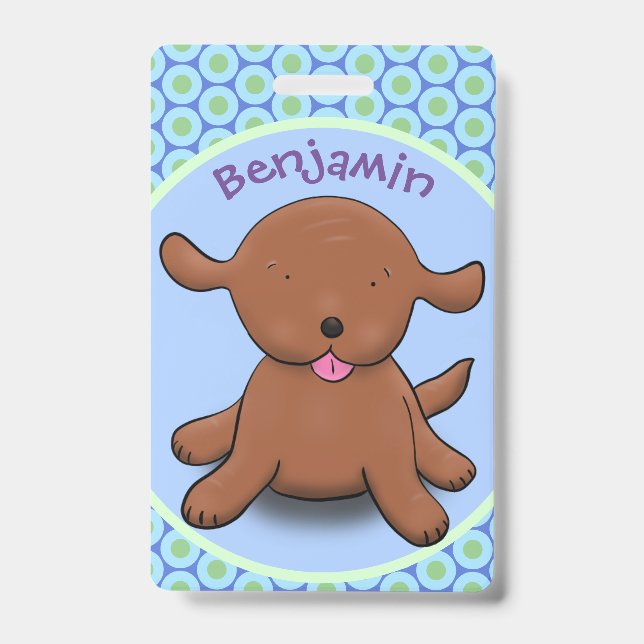 Cute happy puppy dog blue cartoon illustration ID badge (Front)