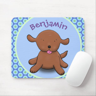 Cute happy puppy dog blue cartoon illustration mouse mat