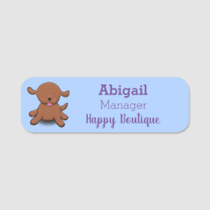 Cute happy puppy dog blue cartoon illustration name tag