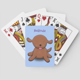 Cute happy puppy dog blue cartoon illustration playing cards