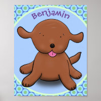 Cute happy puppy dog blue cartoon illustration