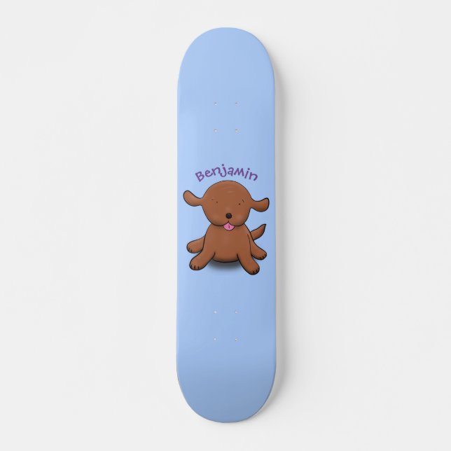 Cute happy puppy dog blue cartoon illustration skateboard (Front)