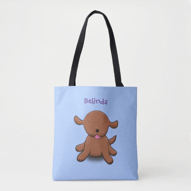 Cute happy puppy dog blue cartoon illustration tote bag (Front)