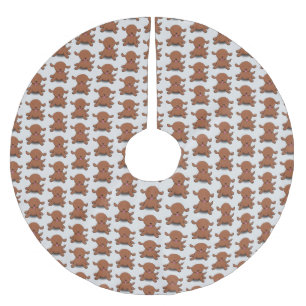 Cute happy puppy dog cartoon illustration brushed polyester tree skirt