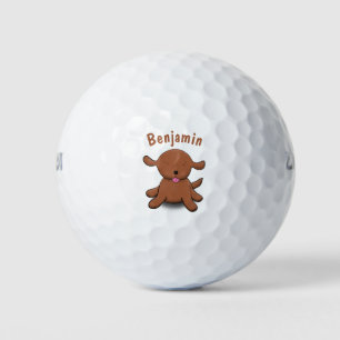 Cute happy puppy dog cartoon illustration golf balls