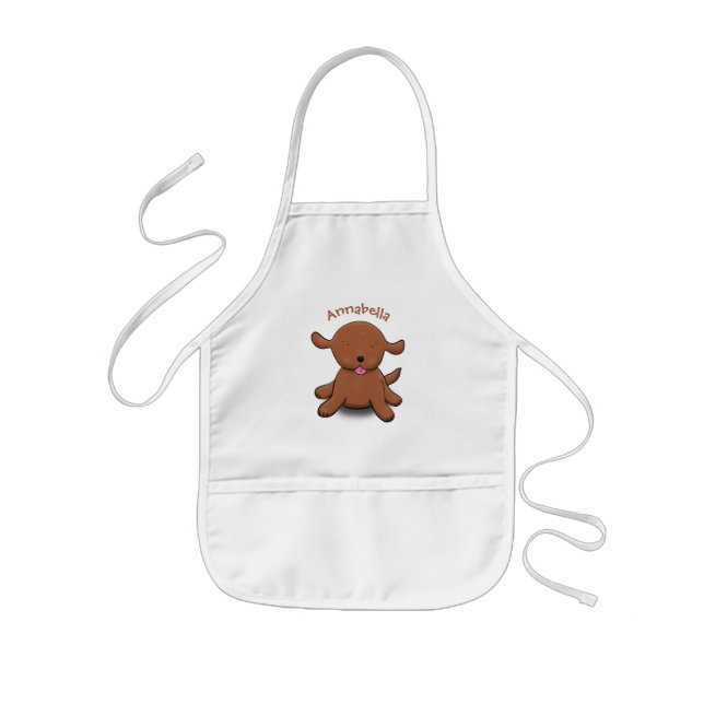 Cute happy puppy dog cartoon illustration kids apron (Front)