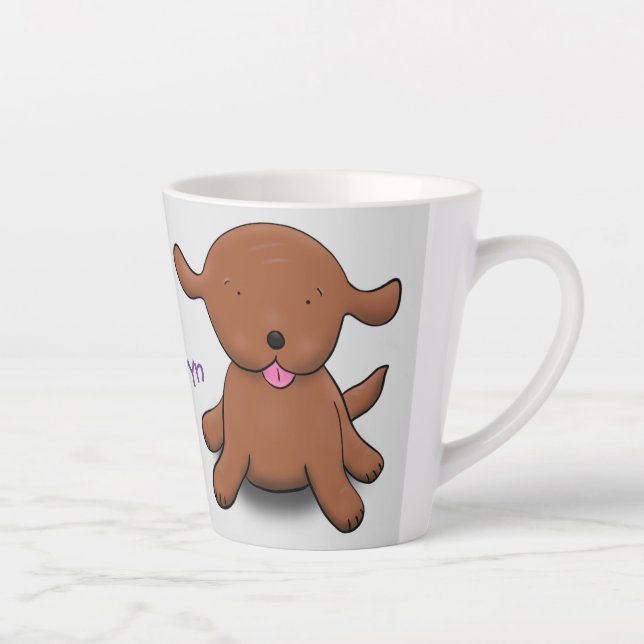 Cute happy puppy dog cartoon illustration latte mug (Right)
