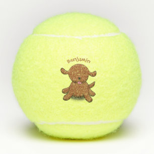 Cute happy puppy dog cartoon illustration tennis balls