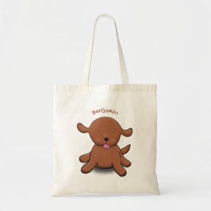Cute happy puppy dog cartoon illustration tote bag