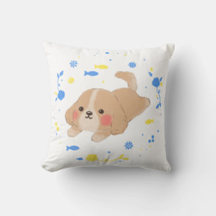 Cute Happy Puppy Illustration Cushion