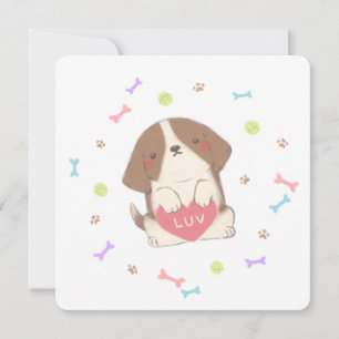 Cute Happy Puppy with LUV Illustration Invitation