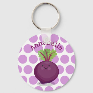 Cute happy purple beet cartoon illustration key ring