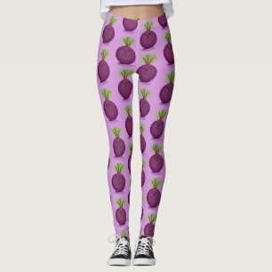 Cute happy purple beet cartoon illustration leggings