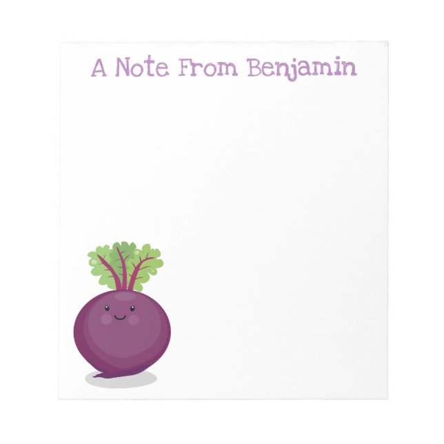 Cute happy purple beet cartoon illustration notepad (Front)