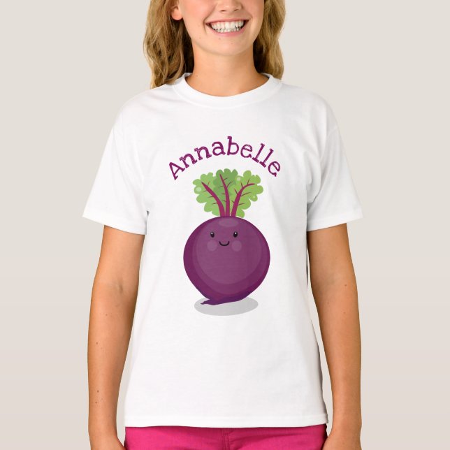 Cute happy purple beet cartoon illustration T-Shirt (Front)