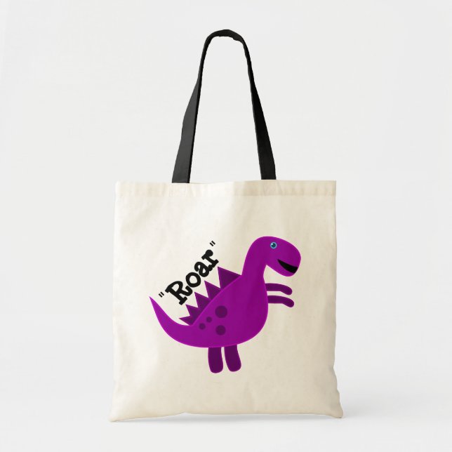 Cute Happy Purple Dinosaur Tote Bag (Front)