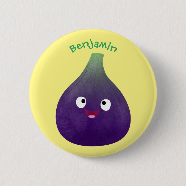 Cute happy purple fig fruit cartoon 6 cm round badge (Front)