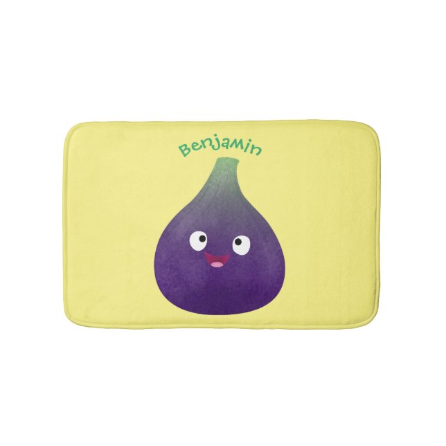 Cute happy purple fig fruit cartoon bath mat (Front)