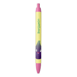 Cute happy purple fig fruit cartoon black ink pen