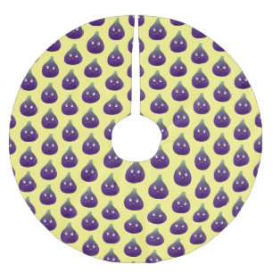 Cute happy purple fig fruit cartoon brushed polyester tree skirt