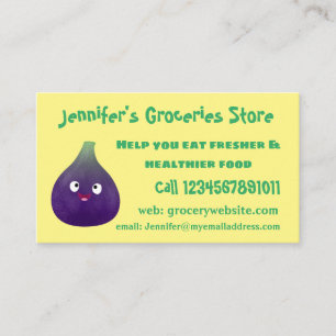 Cute happy purple fig fruit cartoon business card