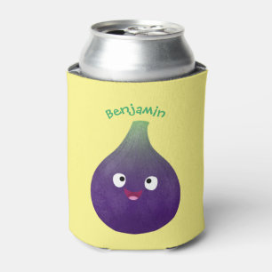Cute happy purple fig fruit cartoon can cooler