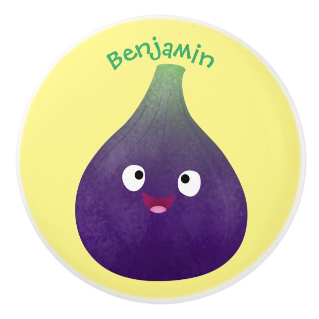 Cute happy purple fig fruit cartoon ceramic knob (Front)