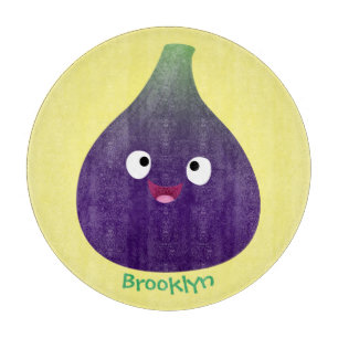 Cute happy purple fig fruit cartoon cutting board