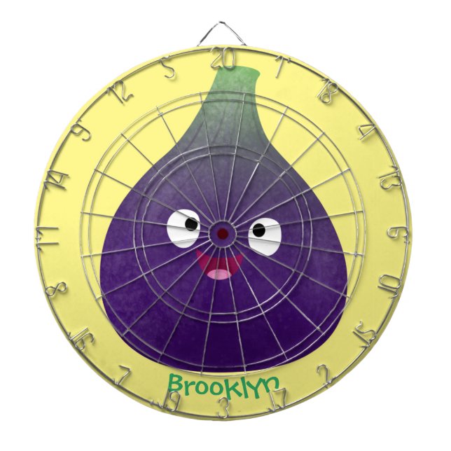 Cute happy purple fig fruit cartoon dartboard (Front)