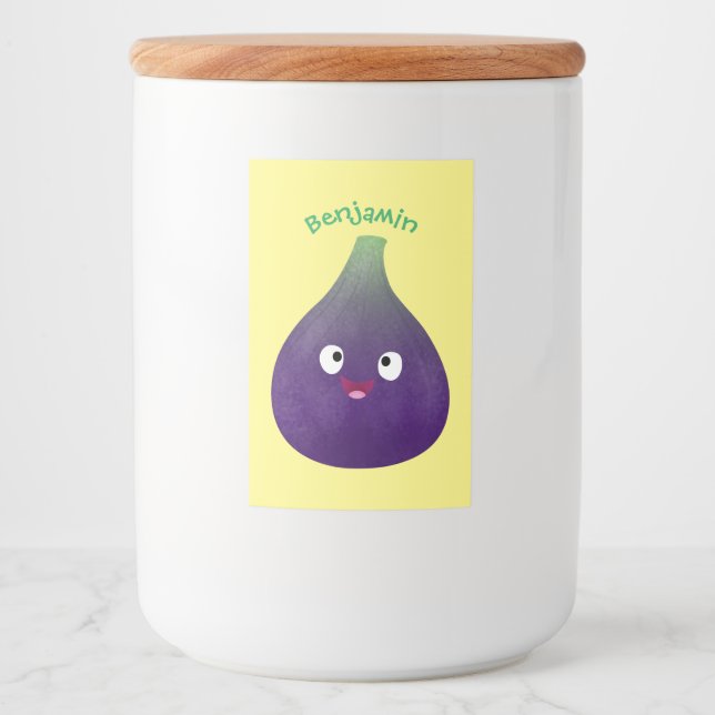 Cute happy purple fig fruit cartoon  food label (Front)