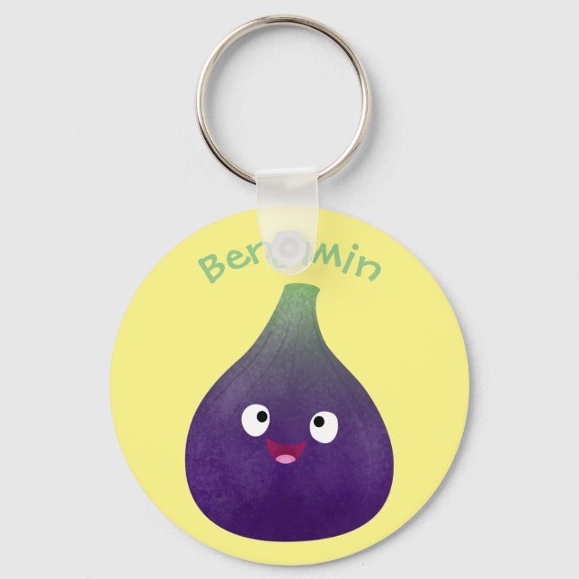 Cute happy purple fig fruit cartoon key ring (Front)