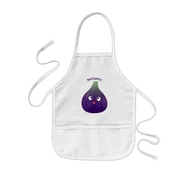 Cute happy purple fig fruit cartoon kids apron (Front)