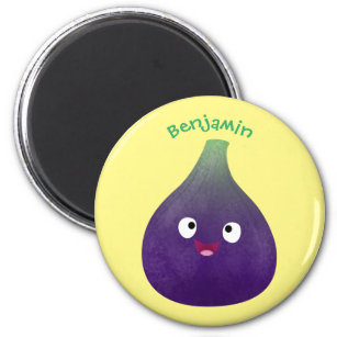 Cute happy purple fig fruit cartoon magnet