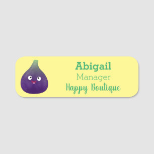 Cute happy purple fig fruit cartoon  name tag