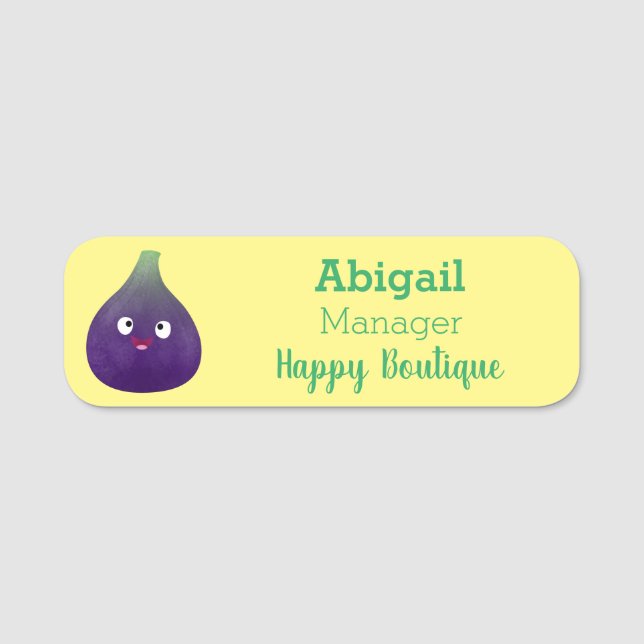 Cute happy purple fig fruit cartoon  name tag (Front)