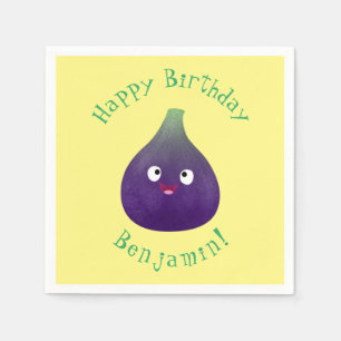 Cute happy purple fig fruit cartoon napkin