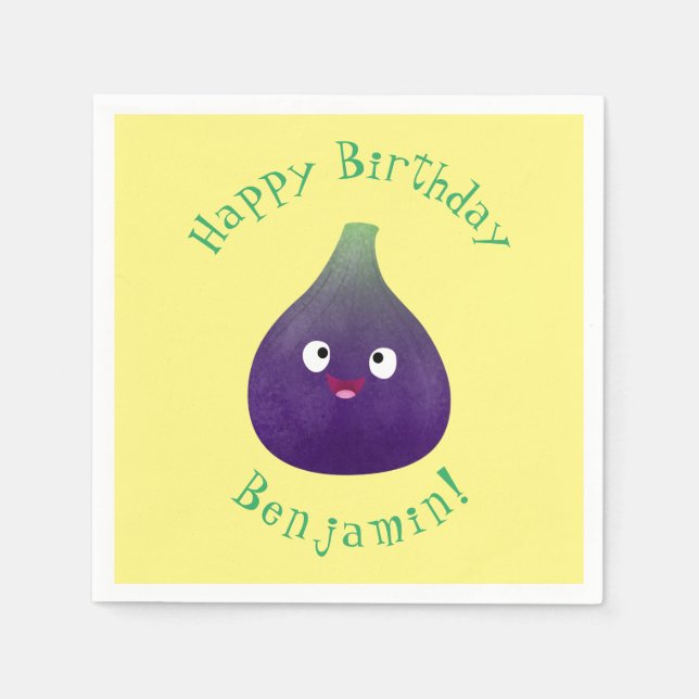 Cute happy purple fig fruit cartoon napkin (Front)