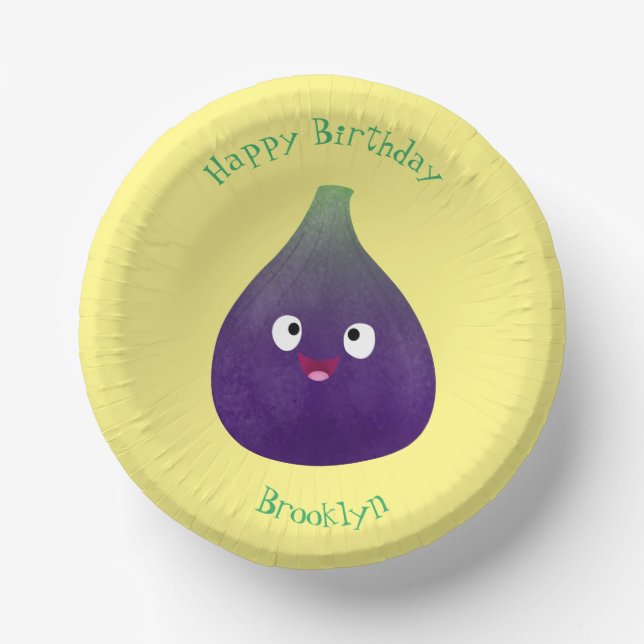 Cute happy purple fig fruit cartoon  paper plate (Front)