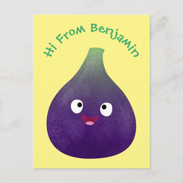 Cute happy purple fig fruit cartoon  postcard (Front)