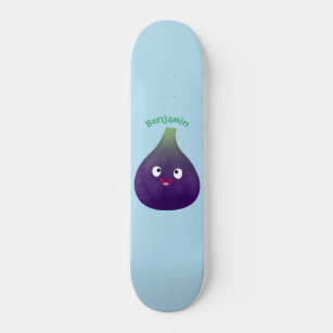 Cute happy purple fig fruit cartoon skateboard