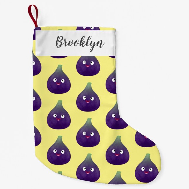 Cute happy purple fig fruit cartoon small christmas stocking (Front)