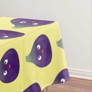 Cute happy purple fig fruit cartoon tablecloth