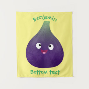 Cute happy purple fig fruit cartoon tapestry