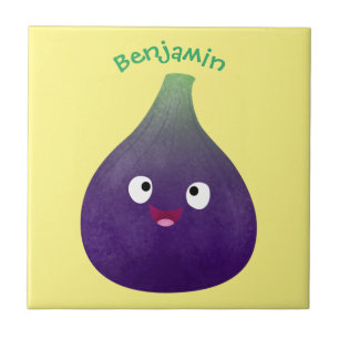 Cute happy purple fig fruit cartoon tile