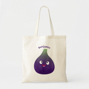 Cute happy purple fig fruit cartoon  tote bag