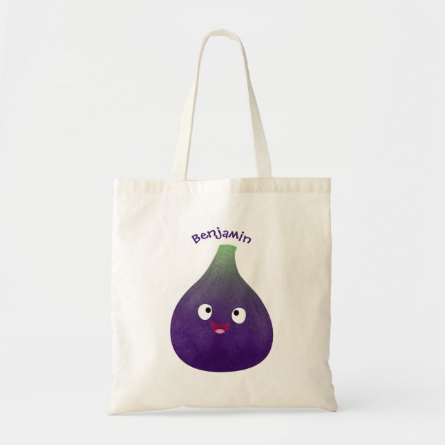 Cute happy purple fig fruit cartoon  tote bag (Front)