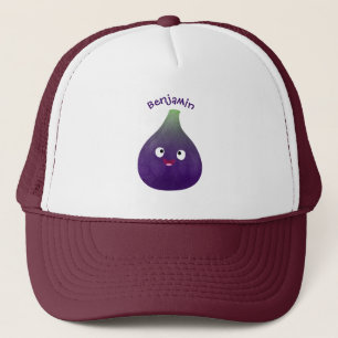 Cute happy purple fig fruit cartoon trucker hat
