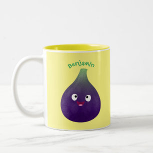 Cute happy purple fig fruit cartoon  Two-Tone coffee mug