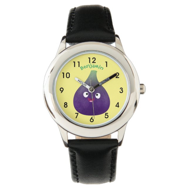 Cute happy purple fig fruit cartoon watch (Front)